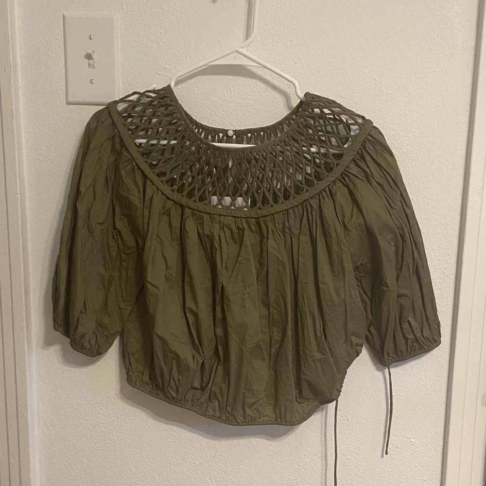 Merlette Olive Crochet Neck Blouse